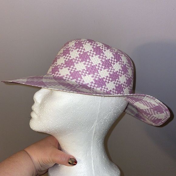 Janie and Jack Lavender Gingham Straw Sun Hat size 4-5 years - Picture 1 of 14